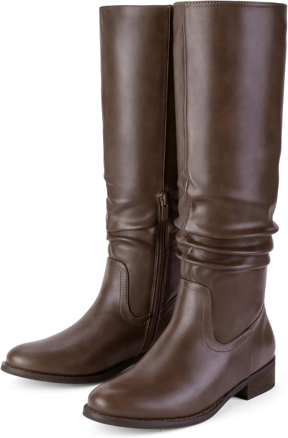 Shoe'N Tale Women's Knee High Boots Flat Low Heel Slouch Pointed Toe Winter Shoes with Side Zipper