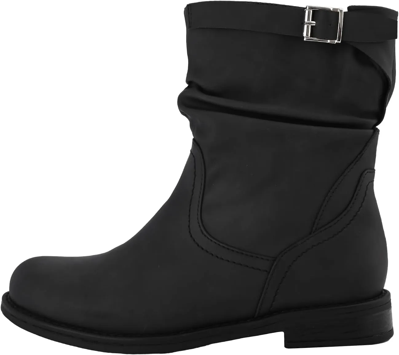 Shoe'N Tale Women's Mid Calf Boots Slouchy Round Toe Flat Low Heel Riding Boots With Side Zipper