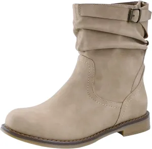 Shoe'N Tale Women's Mid Calf Boots Slouchy Round Toe Flat Low Heel Riding Boots With Side Zipper