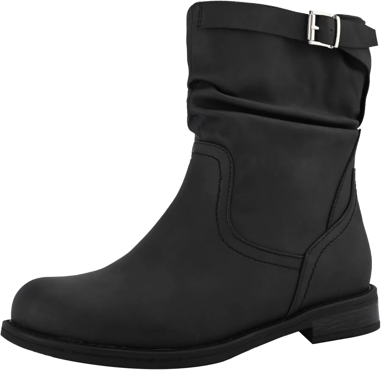 Shoe'N Tale Women's Mid Calf Boots Slouchy Round Toe Flat Low Heel Riding Boots With Side Zipper