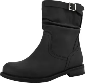 Shoe'N Tale Women's Mid Calf Boots Slouchy Round Toe Flat Low Heel Riding Boots With Side Zipper