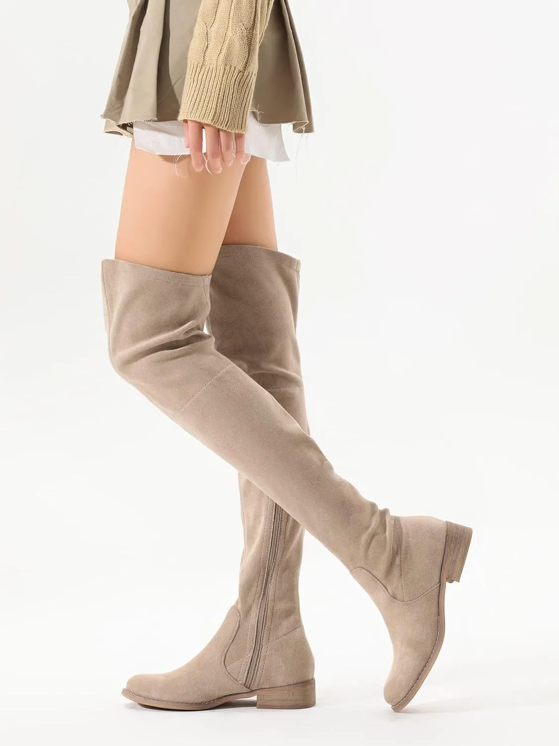 Shoe'N Tale Women's Over The Knee Boots Thigh High Low Block Heel Pointed Toe Long Stretch Boots