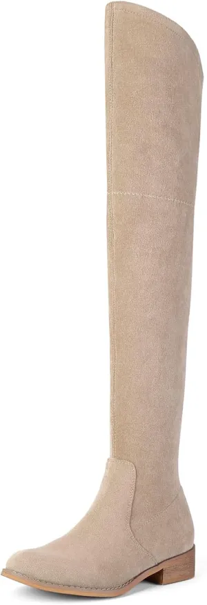 Shoe'N Tale Women's Over The Knee Boots Thigh High Low Block Heel Pointed Toe Long Stretch Boots