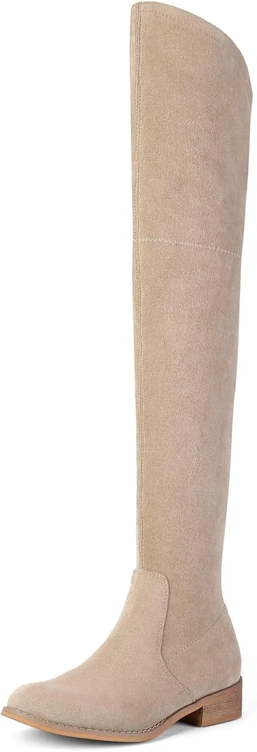 Shoe'N Tale Women's Over The Knee Boots Thigh High Low Block Heel Pointed Toe Long Stretch Boots