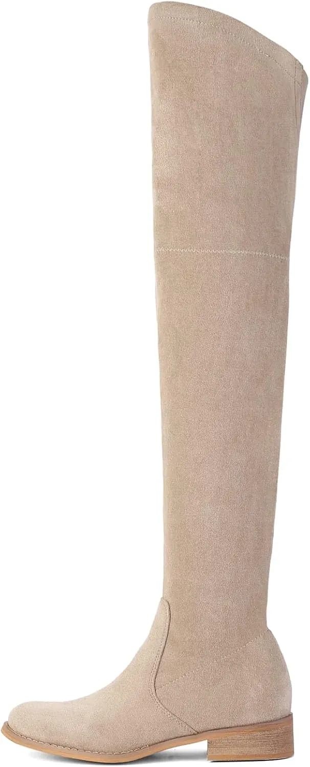 Shoe'N Tale Women's Over The Knee Boots Thigh High Low Block Heel Pointed Toe Long Stretch Boots