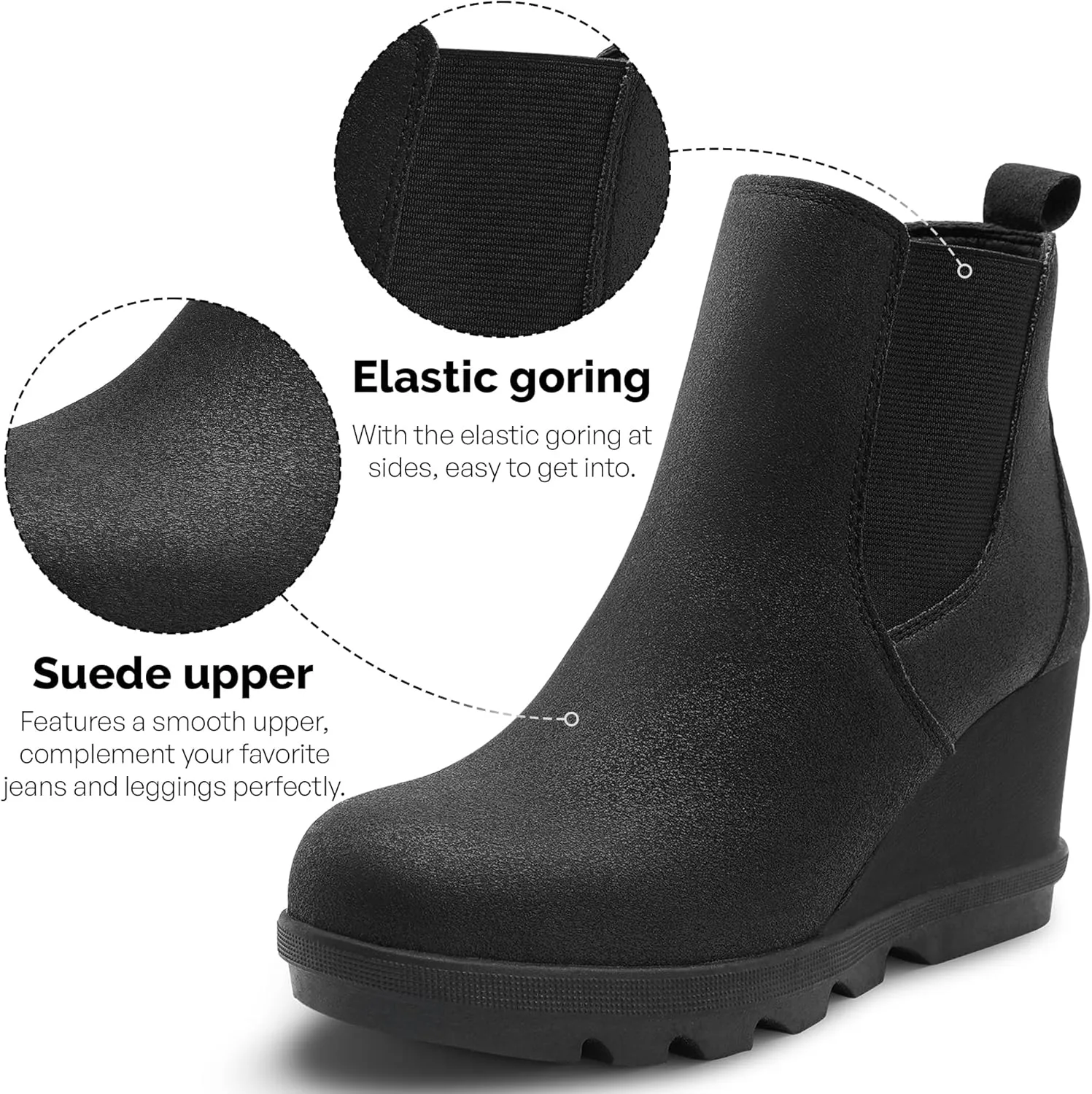 shoeslocker Womens Wedge Boots Women's Ankle Boots Suede Low Wedges - Comfort & Fashion Boots for womens