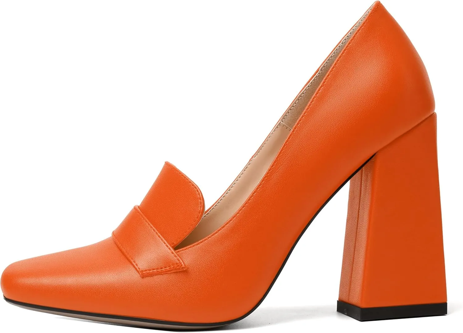 SKYSTERRY Womens Casual Slip On Square Toe Office Matte Block High Heel Loafers Shoes 4 Inch