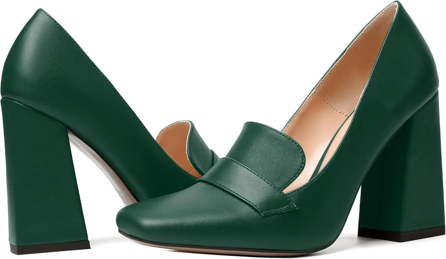 SKYSTERRY Womens Casual Slip On Square Toe Office Matte Block High Heel Loafers Shoes 4 Inch