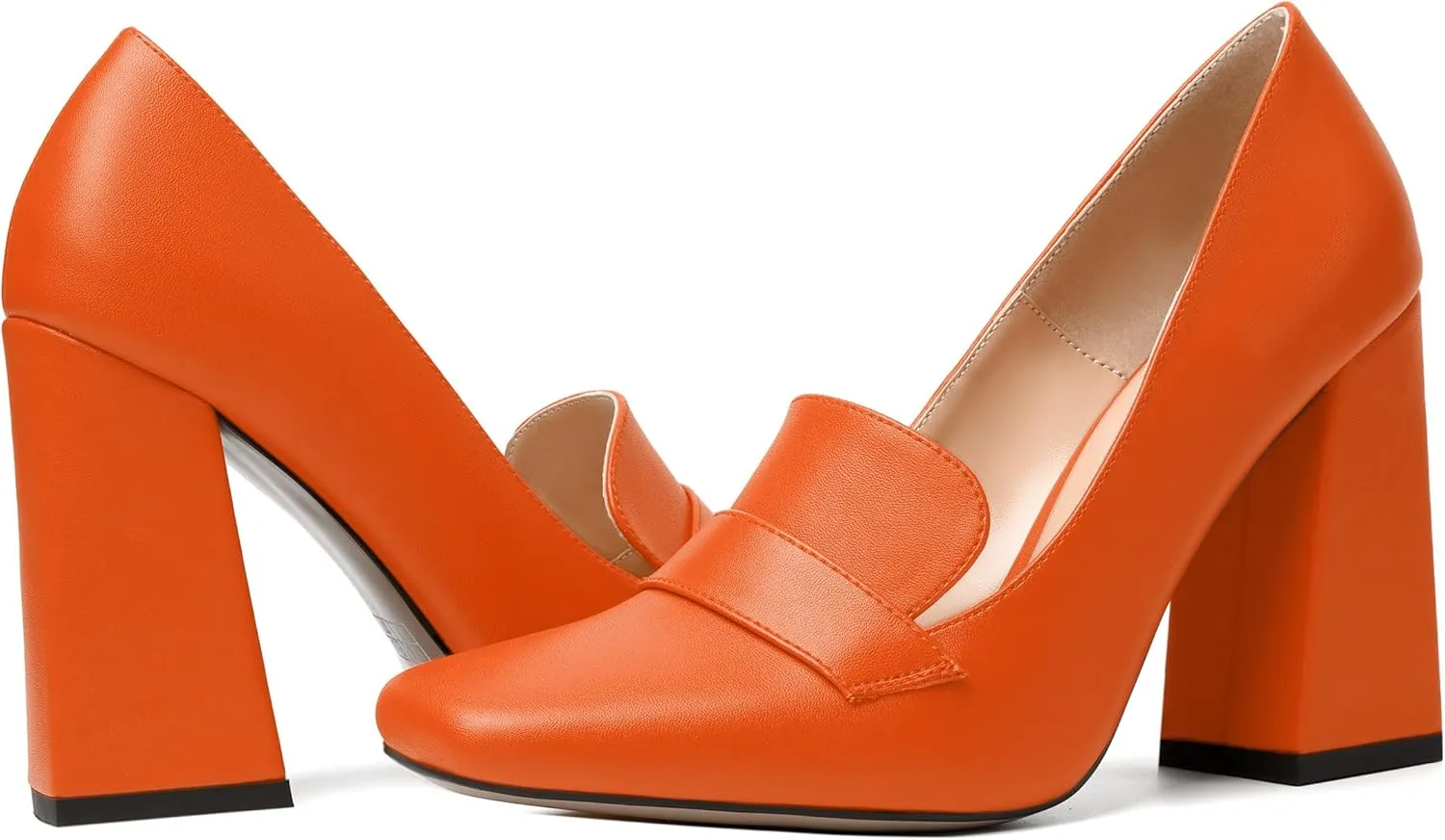 SKYSTERRY Womens Casual Slip On Square Toe Office Matte Block High Heel Loafers Shoes 4 Inch