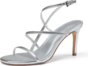 Slingback Kitten Heels for Women Dressy Strappy Stiletto High Heels Sandals Ankle Strap Buckle Open Round Toe Comfortable Formal Shoes