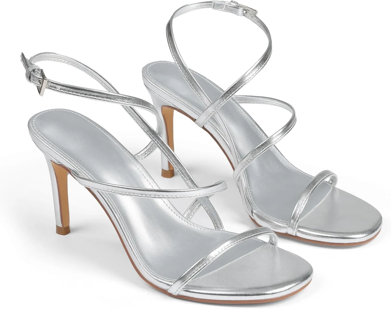 Slingback Kitten Heels for Women Dressy Strappy Stiletto High Heels Sandals Ankle Strap Buckle Open Round Toe Comfortable Formal Shoes