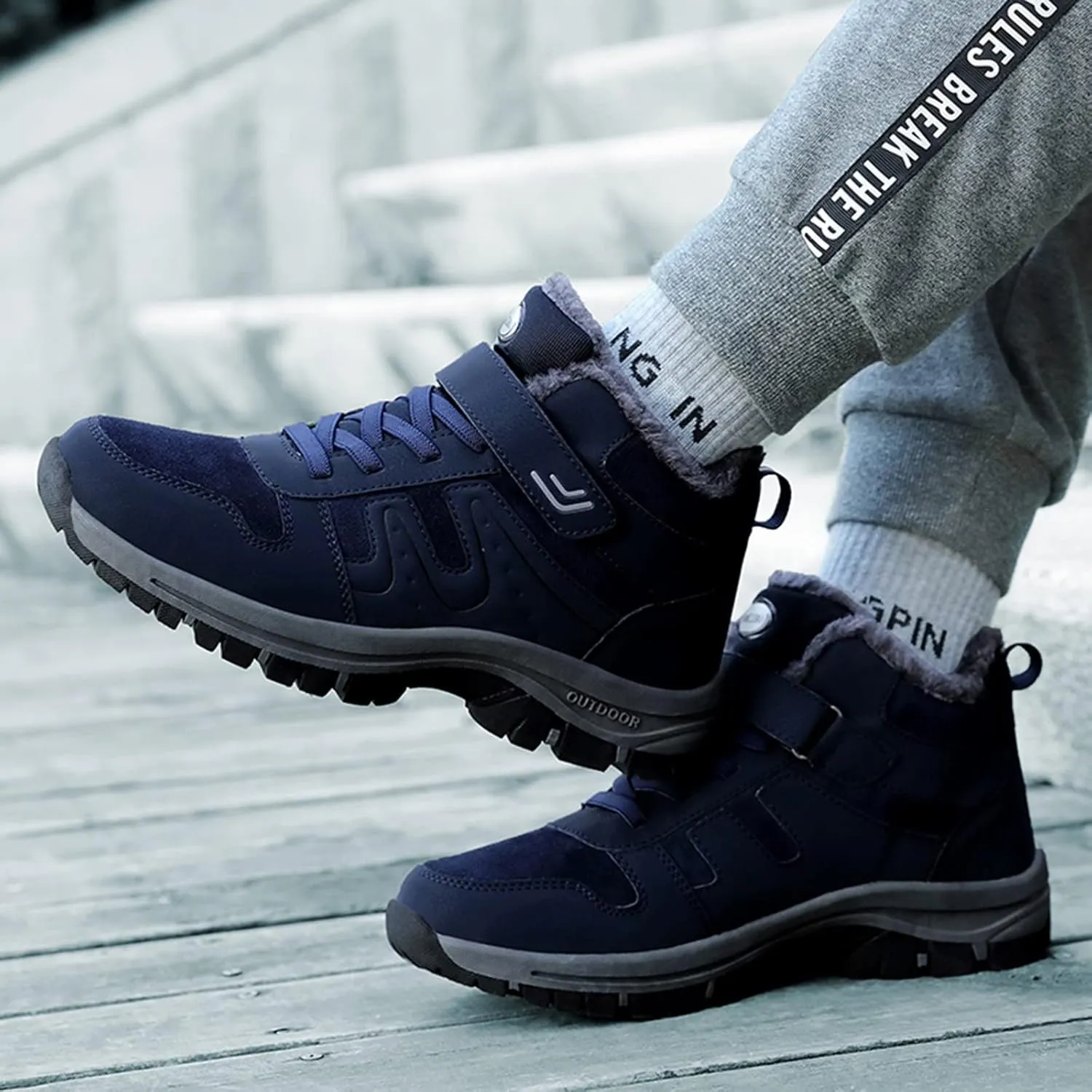 Slip on Walking Shoes Men Winter Warm Faux Furry Lined Hiking Snow Boots Comfortable Memory Foam Breathable Mesh Fashion High Top Sneakers Non Slip Indoor Outdoor Athletic Running Shoes