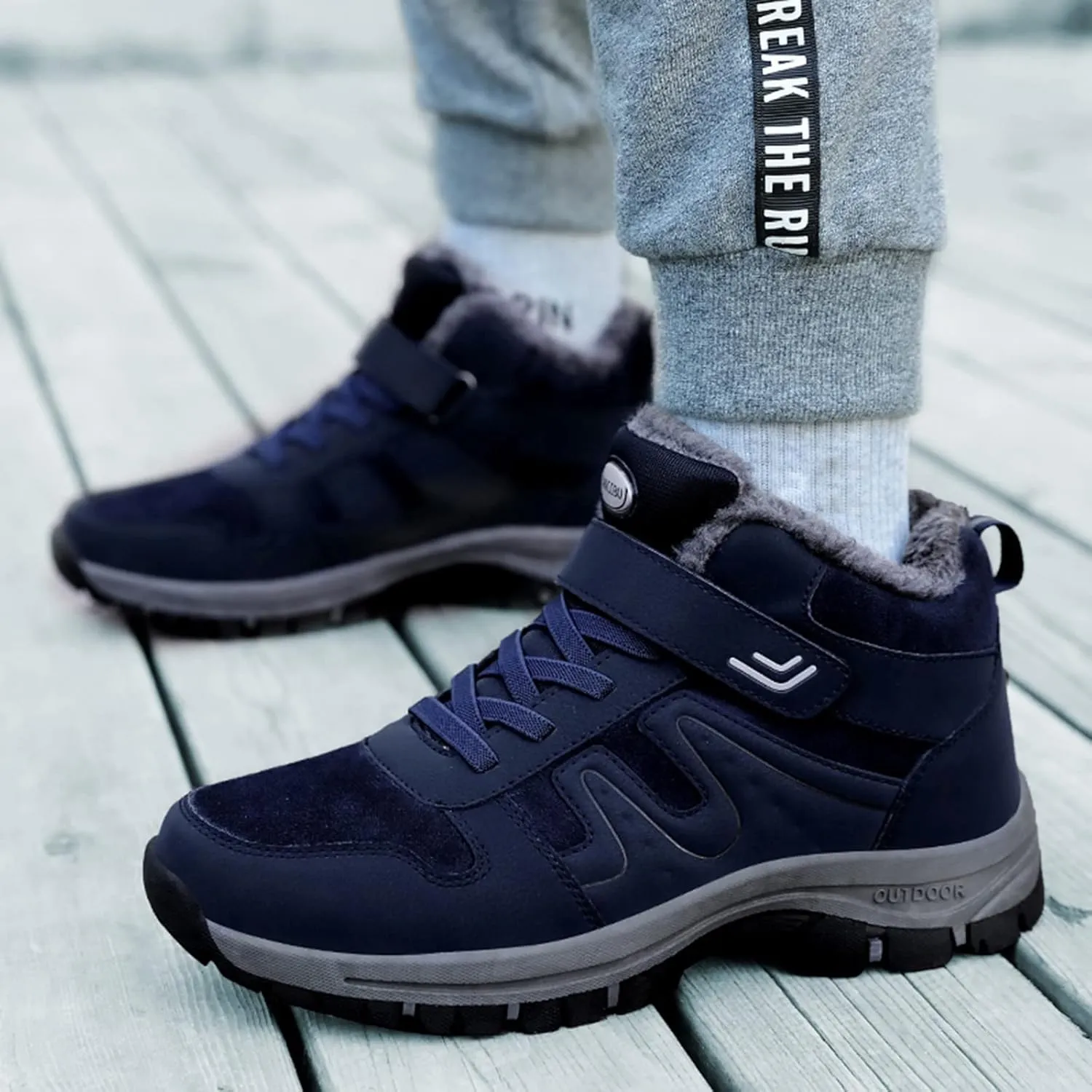 Slip on Walking Shoes Men Winter Warm Faux Furry Lined Hiking Snow Boots Comfortable Memory Foam Breathable Mesh Fashion High Top Sneakers Non Slip Indoor Outdoor Athletic Running Shoes