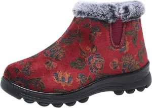 Snow Boot for Women Non-Slip Plush Lined Embroidery Ankle Booties Casual Shoes Winter Padded Warm Women's Boots