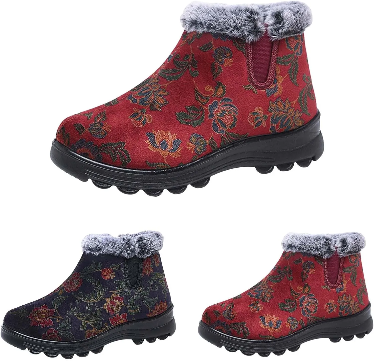 Snow Boot for Women Non-Slip Plush Lined Embroidery Ankle Booties Casual Shoes Winter Padded Warm Women's Boots