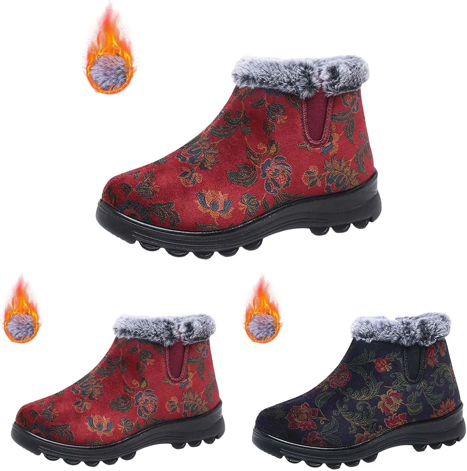 Snow Boot for Women Non-Slip Plush Lined Embroidery Ankle Booties Casual Shoes Winter Padded Warm Women's Boots