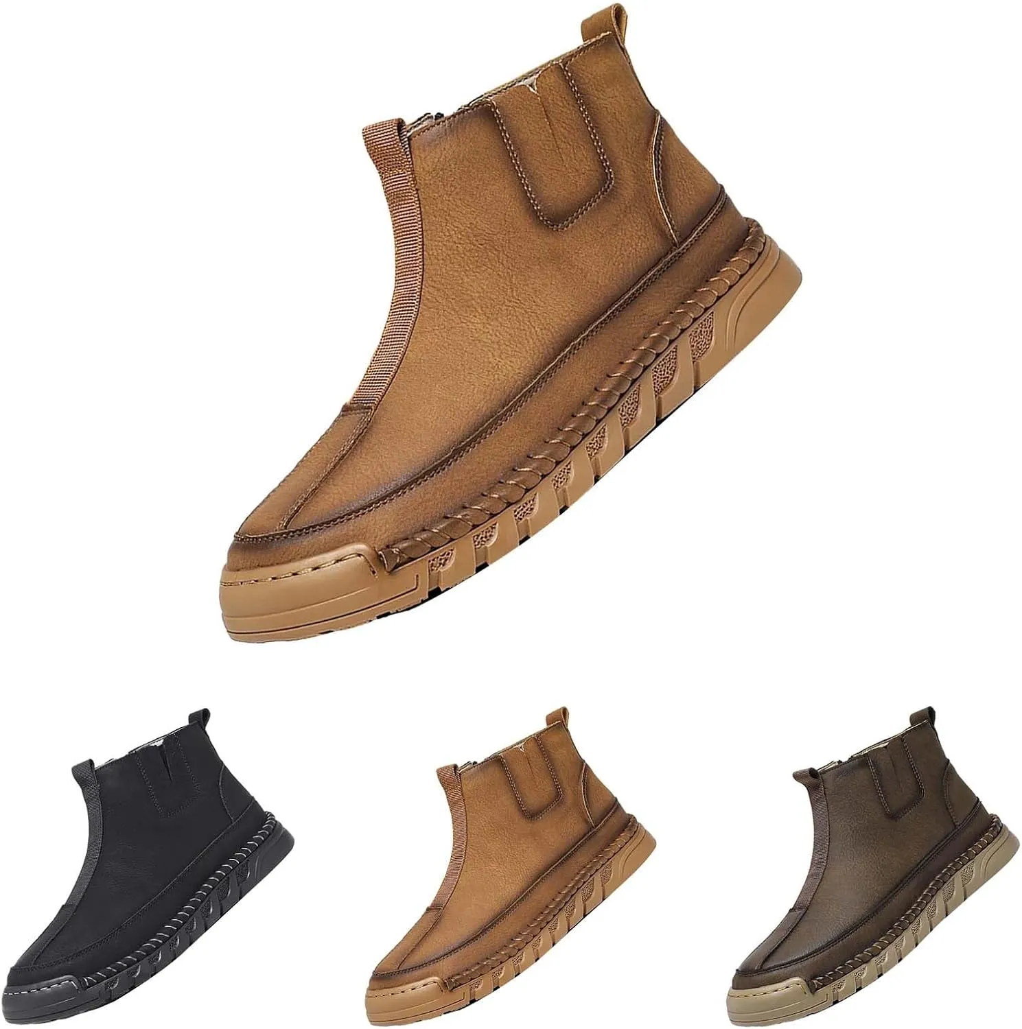 Snow Shoes For Men Leather Slip On Ankle Booties Non-Slip Casual Shoes Hiking Boots Women 𝐖aterproof