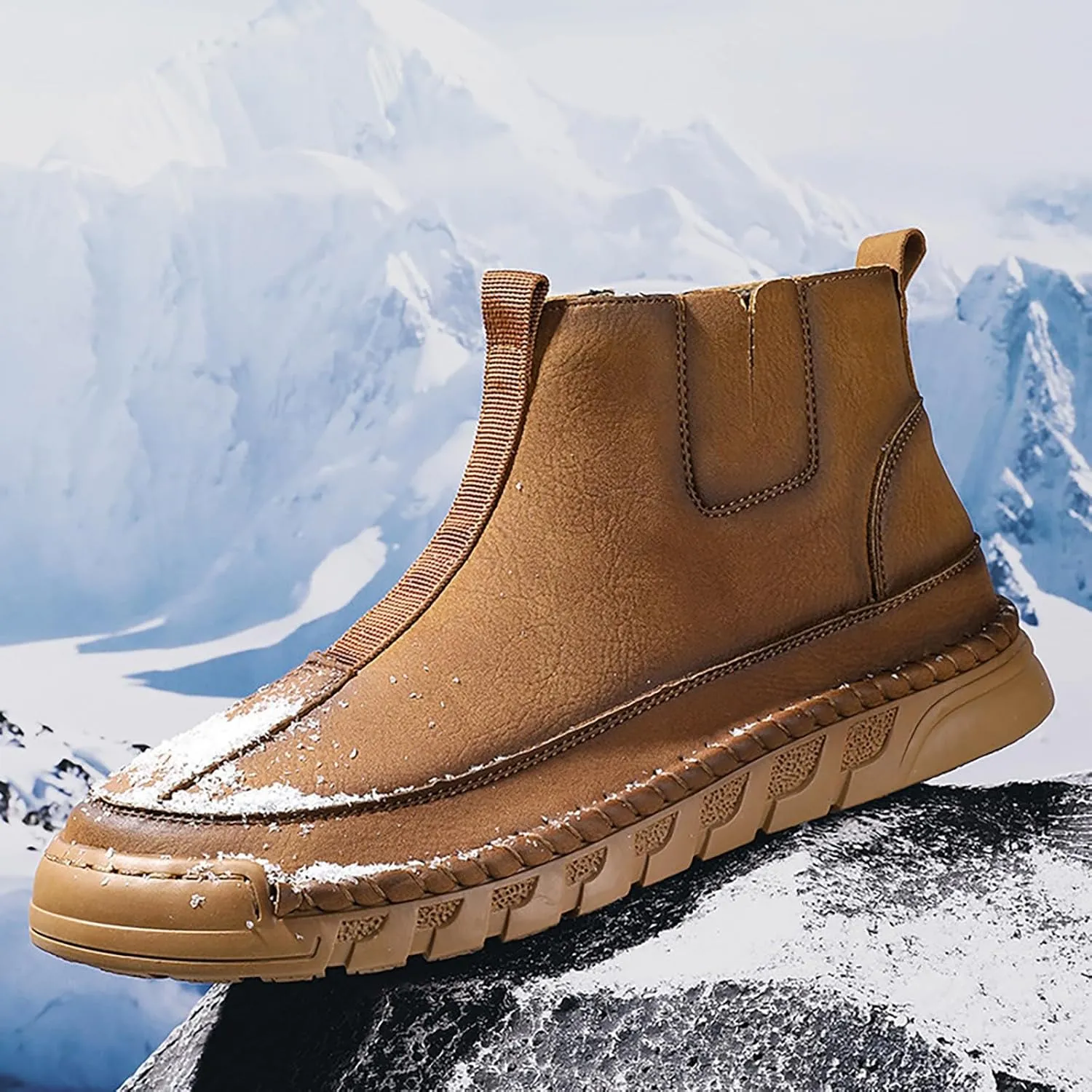 Snow Shoes For Men Leather Slip On Ankle Booties Non-Slip Casual Shoes Hiking Boots Women 𝐖aterproof