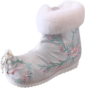 Soft Bottom Boots Baby Girls Ankle Pearl Boots Warm Cotton Boots Embroidered Boots National Boots (C, 13.5 Little Child)