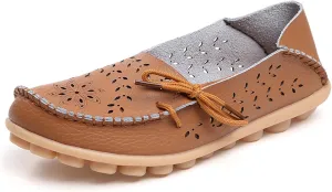 Solaud Women's Driving Moccasins Loafers Casual Round Toe Soft Comfortable Leather Loafers Breathable Slip On Walking Shoes
