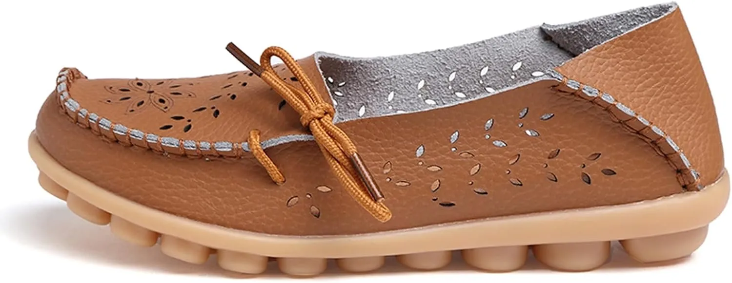 Solaud Women's Driving Moccasins Loafers Casual Round Toe Soft Comfortable Leather Loafers Breathable Slip On Walking Shoes
