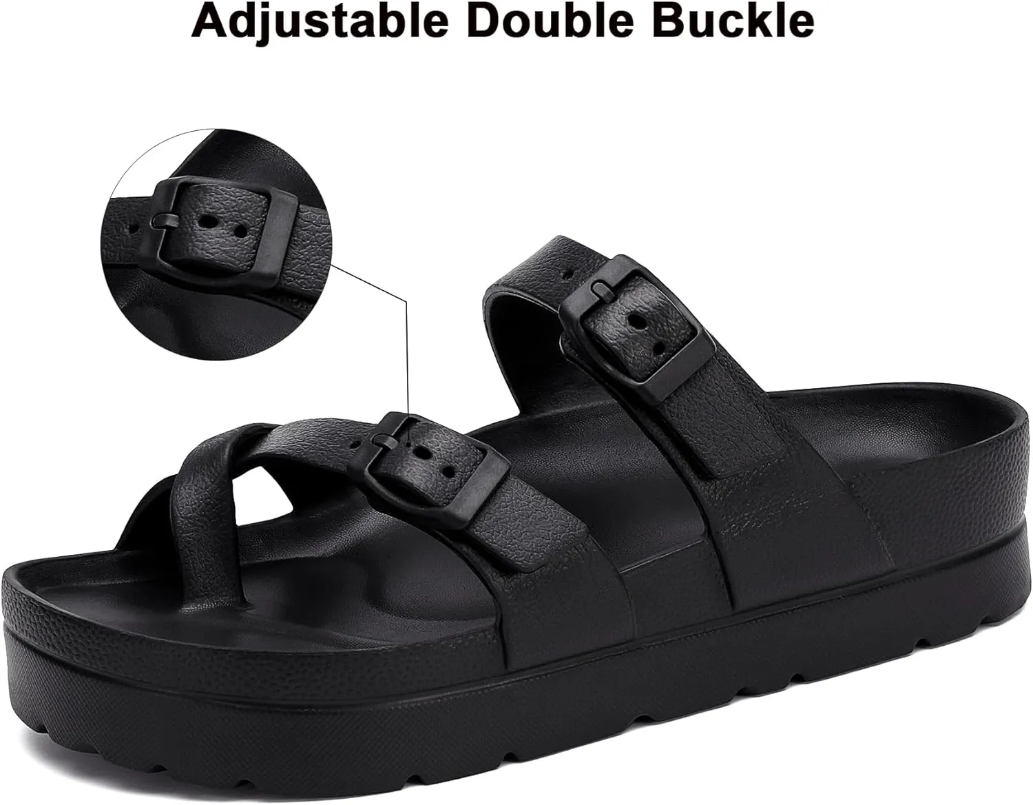 SOSOWHLTE Womens Platform Sandals Adjustable Buckle Summer Arch Support Cushion Slides Woman Lightweight Thick Soles Flat Shoes