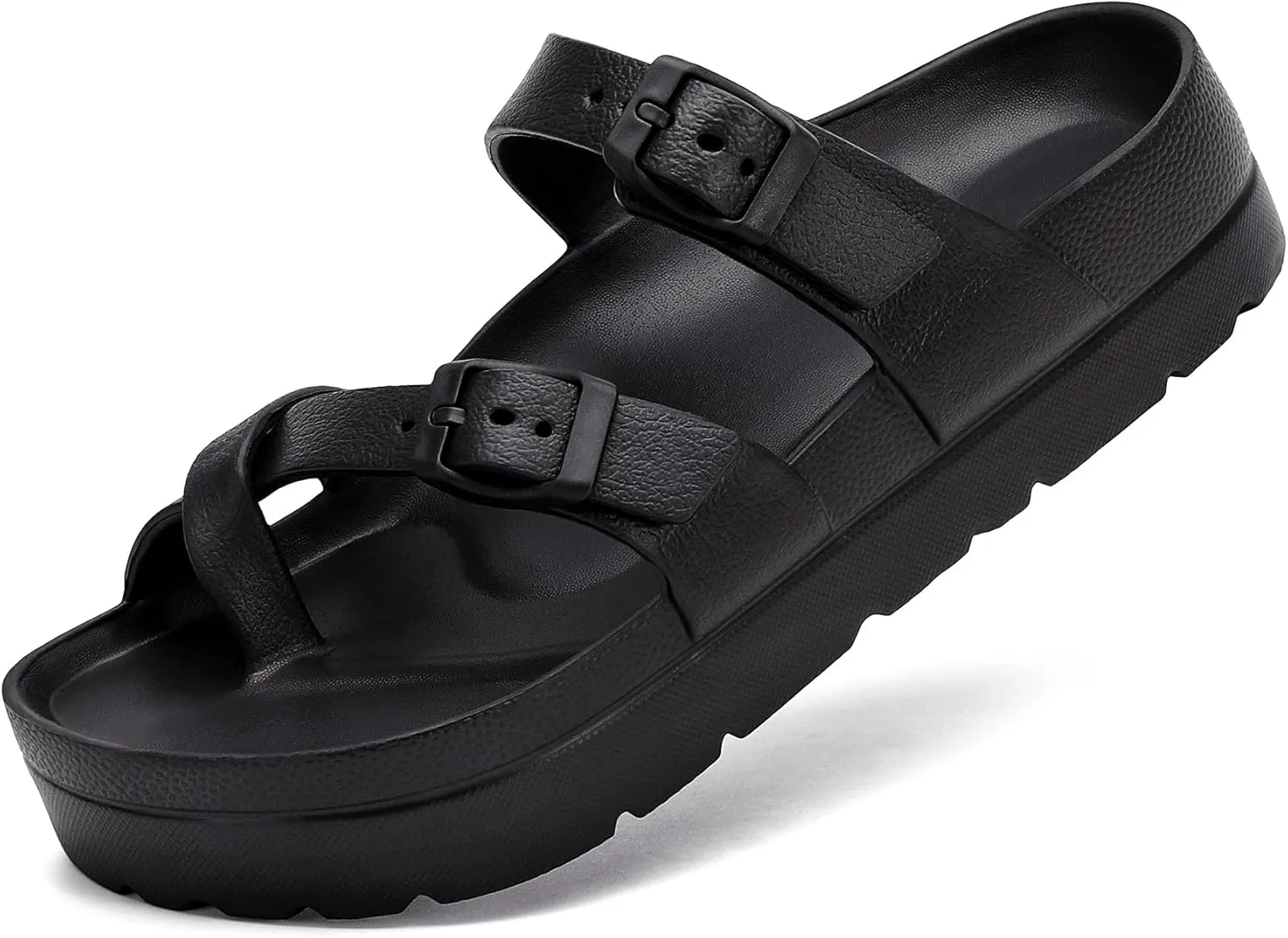 SOSOWHLTE Womens Platform Sandals Adjustable Buckle Summer Arch Support Cushion Slides Woman Lightweight Thick Soles Flat Shoes