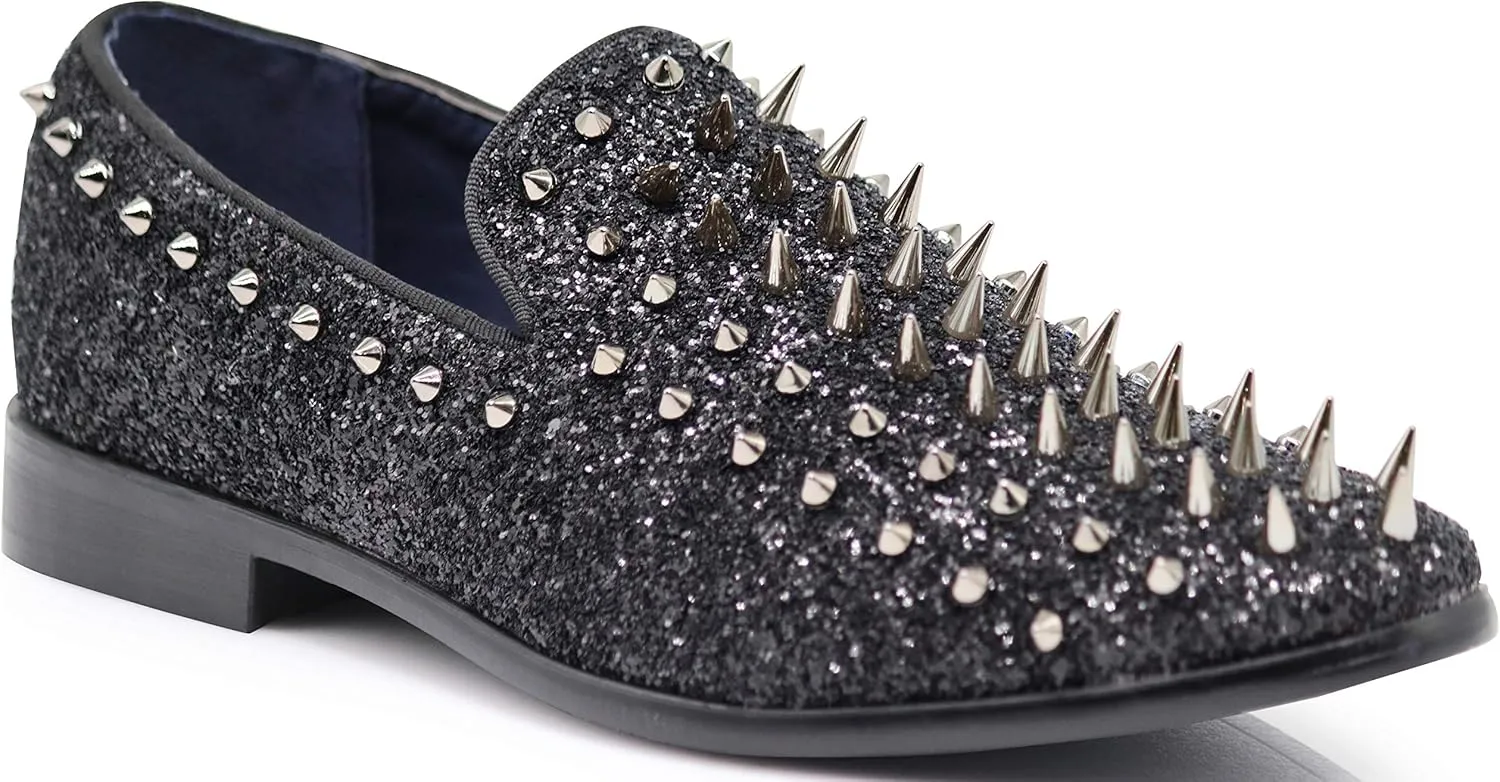 SPK16 Men's Vintage Spike Dress Loafers Slip On Fashion Shoes Classic Tuxedo Dress Shoes