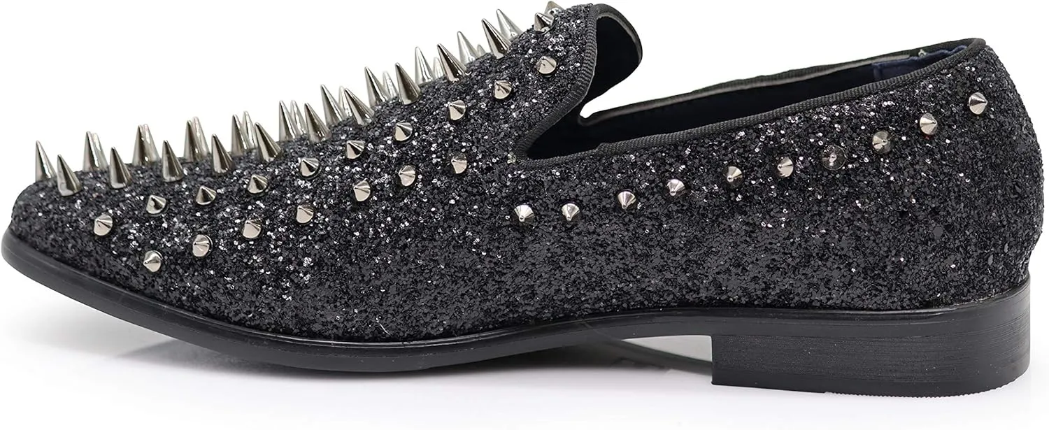 SPK16 Men's Vintage Spike Dress Loafers Slip On Fashion Shoes Classic Tuxedo Dress Shoes