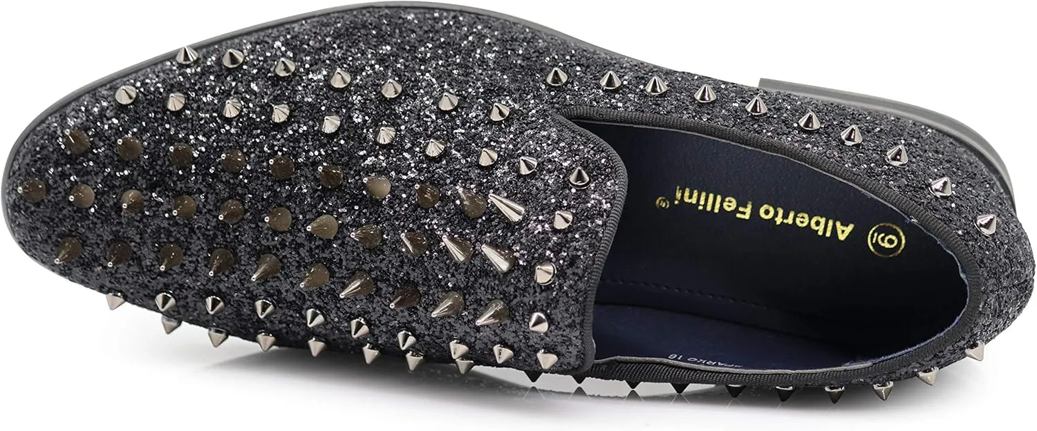 SPK16 Men's Vintage Spike Dress Loafers Slip On Fashion Shoes Classic Tuxedo Dress Shoes