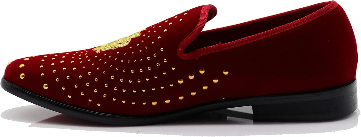 SPK26 Men's Vintage Velvet Rhinestone Designer Dress Loafers Slip On Shoes Classic Tuxedo Dress Shoes