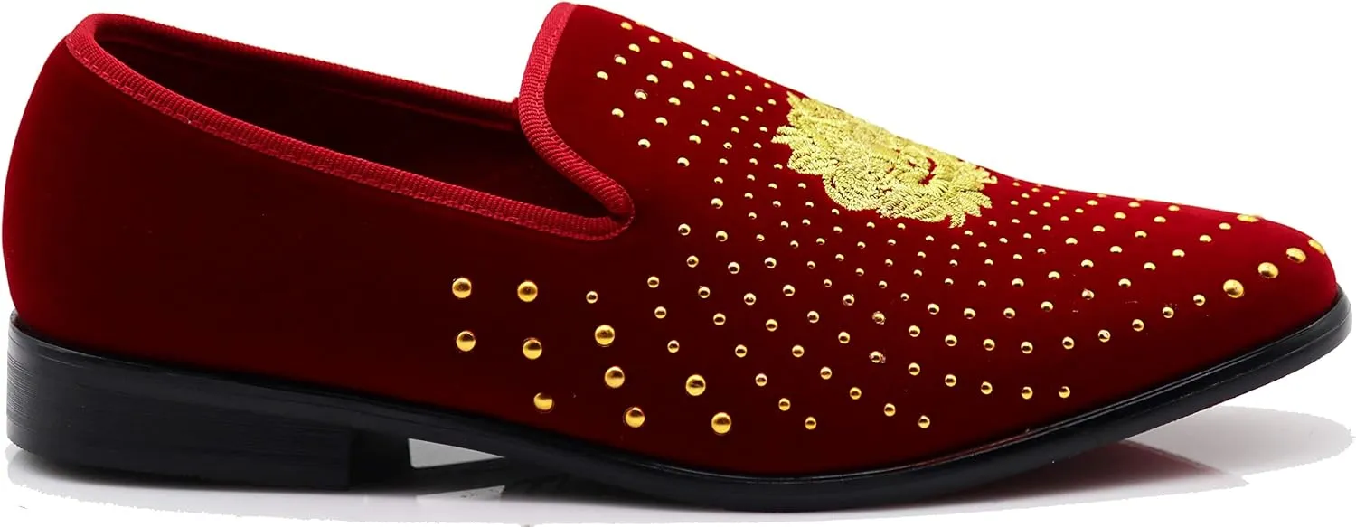 SPK26 Men's Vintage Velvet Rhinestone Designer Dress Loafers Slip On Shoes Classic Tuxedo Dress Shoes