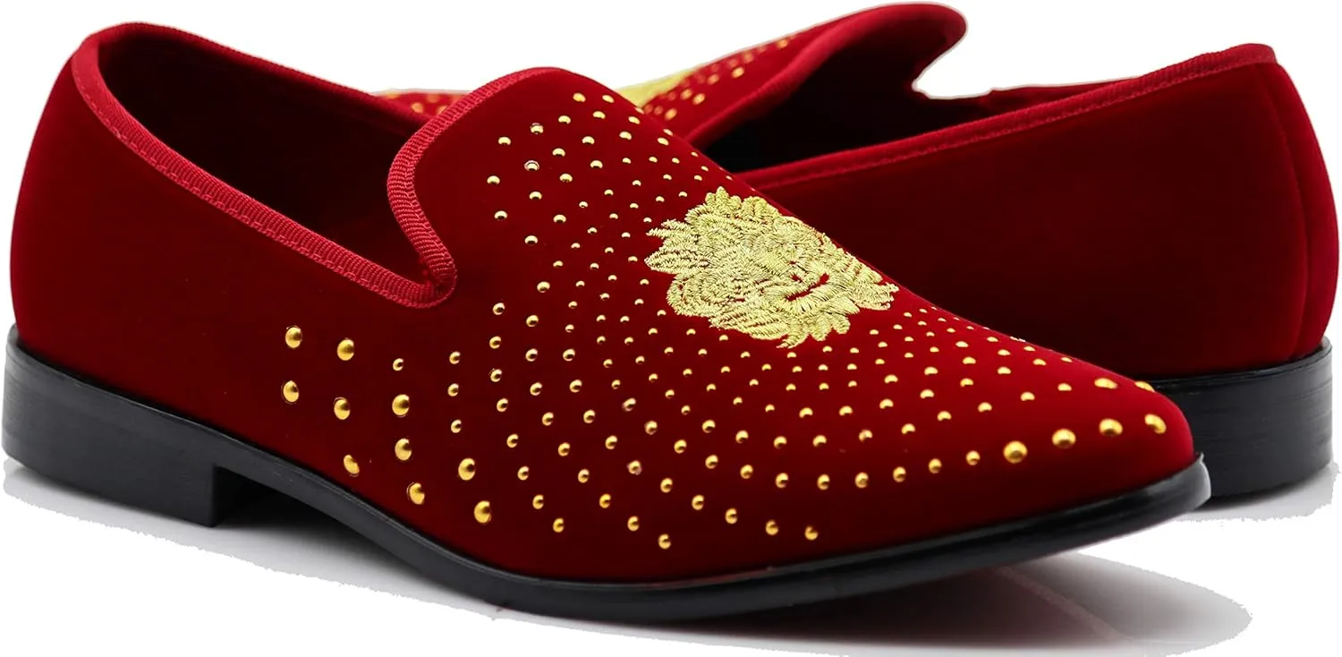 SPK26 Men's Vintage Velvet Rhinestone Designer Dress Loafers Slip On Shoes Classic Tuxedo Dress Shoes