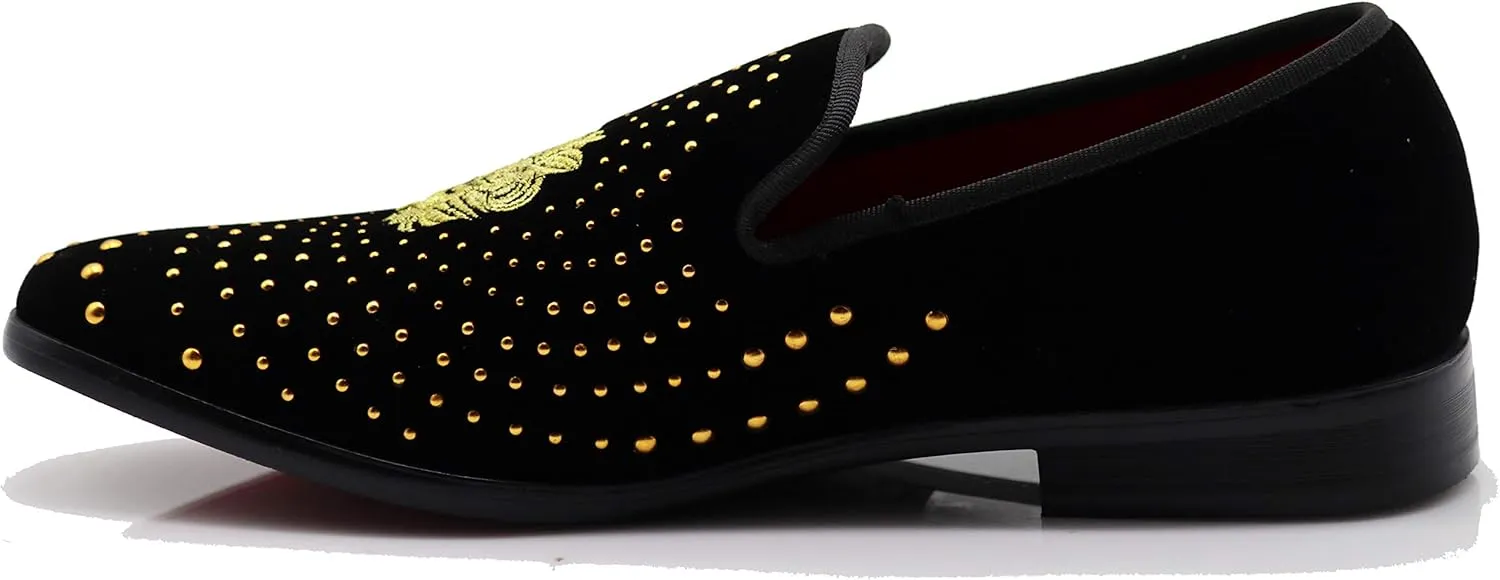 SPK26 Men's Vintage Velvet Rhinestone Designer Dress Loafers Slip On Shoes Classic Tuxedo Dress Shoes