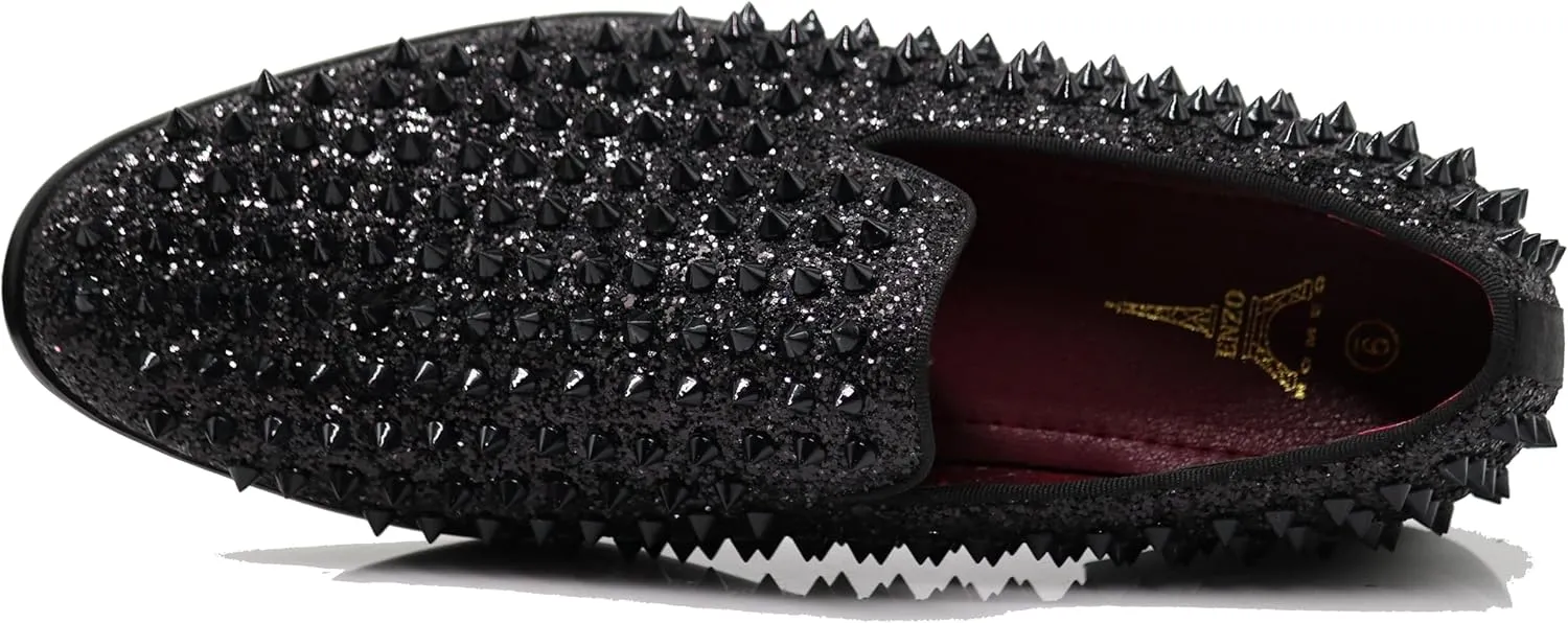 SPK70 Men's Vintage Spike Dress Loafers Slip On Fashion Shoes Classic Tuxedo Dress Shoes