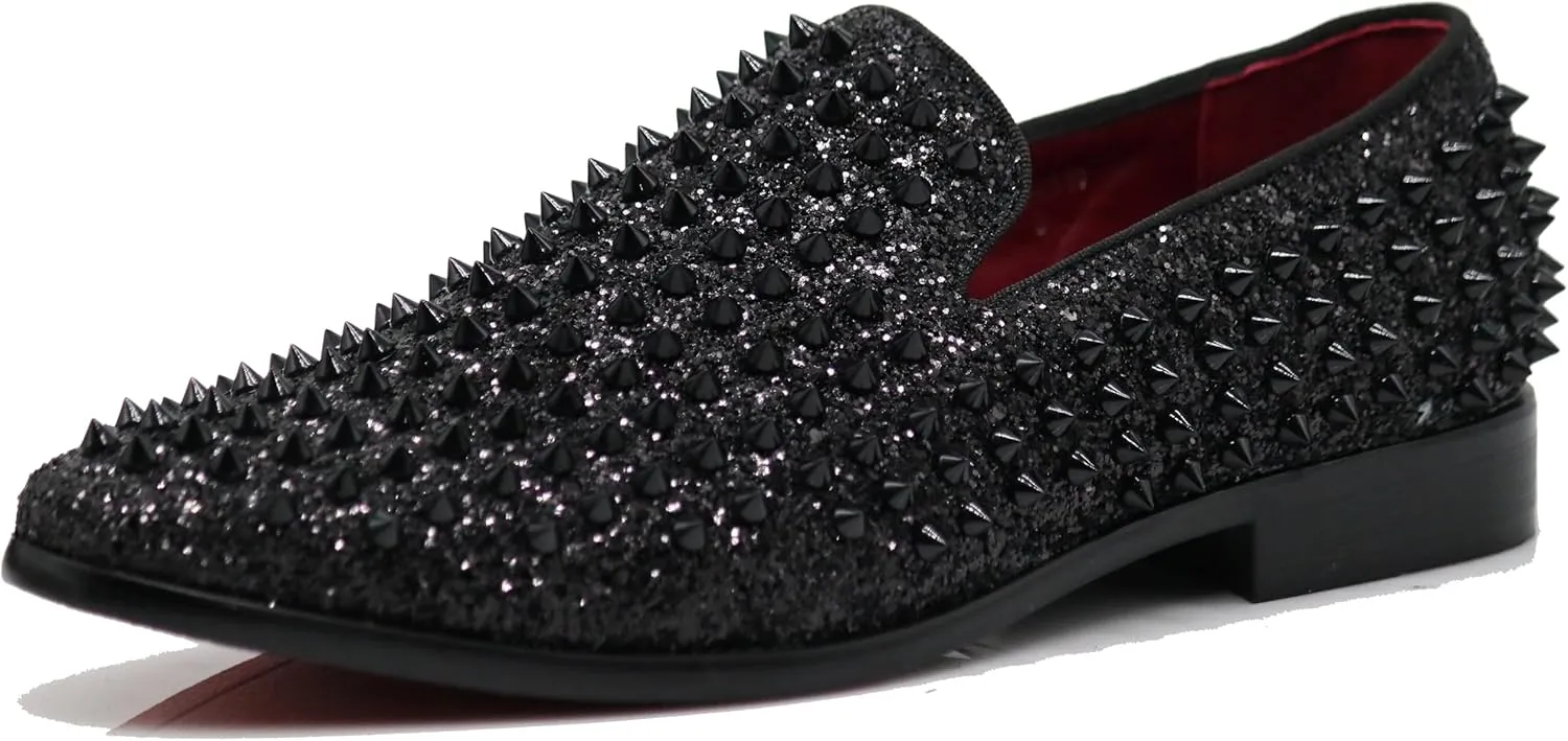 SPK70 Men's Vintage Spike Dress Loafers Slip On Fashion Shoes Classic Tuxedo Dress Shoes