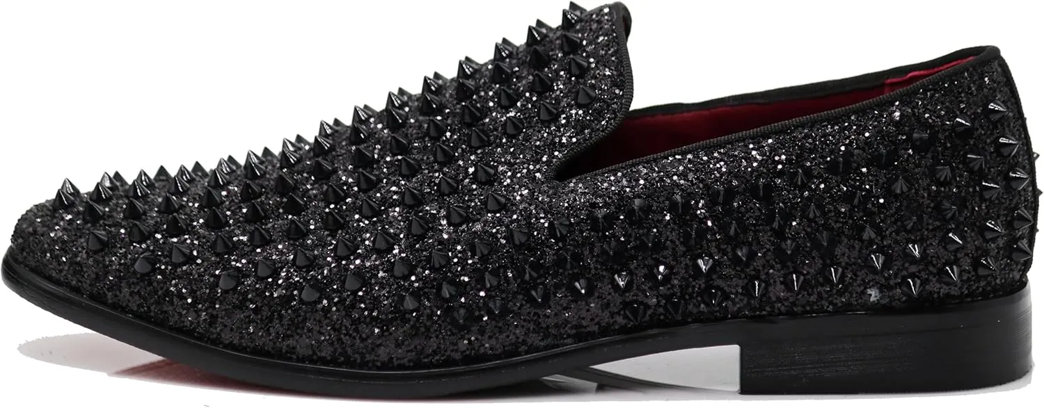 SPK70 Men's Vintage Spike Dress Loafers Slip On Fashion Shoes Classic Tuxedo Dress Shoes