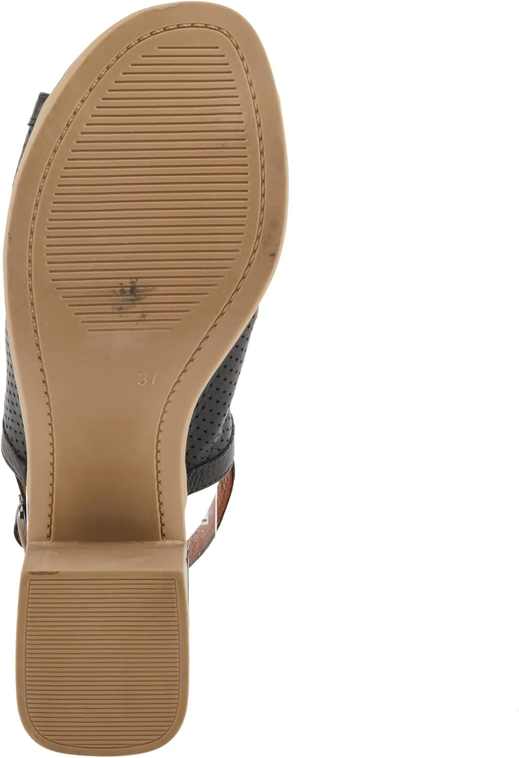Spring Step NOCTIUM Women's Stacked Heel Sandals with Perforated Leather Upper and Peep-Toe Detail