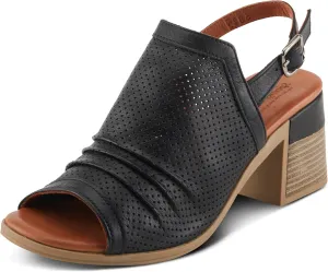 Spring Step NOCTIUM Women's Stacked Heel Sandals with Perforated Leather Upper and Peep-Toe Detail