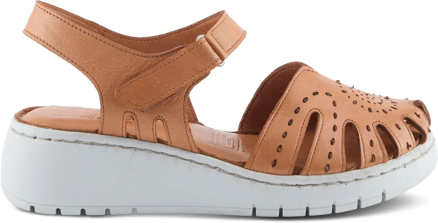 Spring Step Women's GALAVIS Leather Wedge Sandals – Closed-Toe Sporty Sandal with Hook-and-Loop Closure and Cushioned Footbed