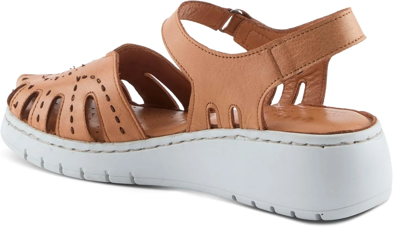 Spring Step Women's GALAVIS Leather Wedge Sandals – Closed-Toe Sporty Sandal with Hook-and-Loop Closure and Cushioned Footbed