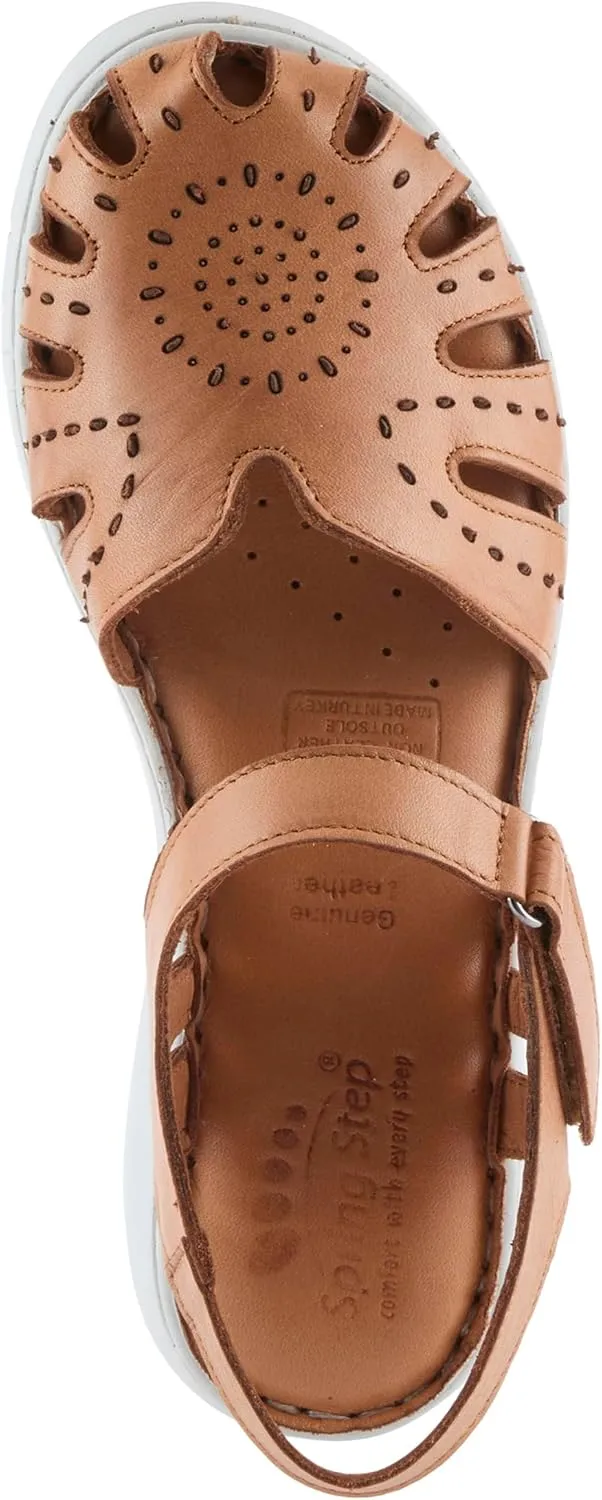 Spring Step Women's GALAVIS Leather Wedge Sandals – Closed-Toe Sporty Sandal with Hook-and-Loop Closure and Cushioned Footbed