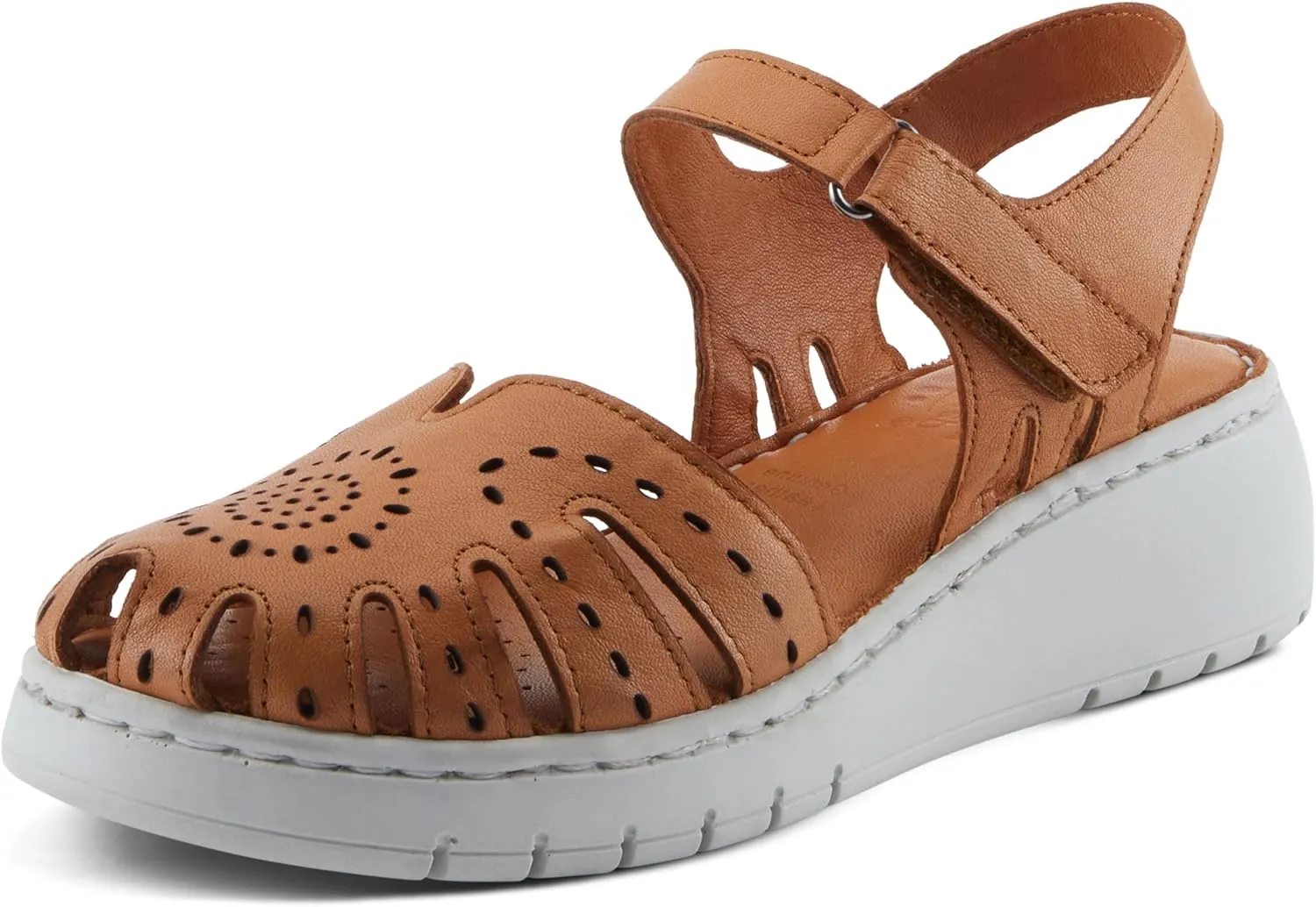Spring Step Women's GALAVIS Leather Wedge Sandals – Closed-Toe Sporty Sandal with Hook-and-Loop Closure and Cushioned Footbed