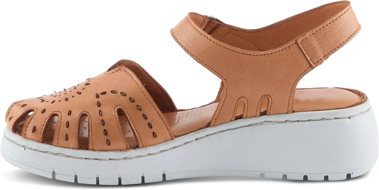 Spring Step Women's GALAVIS Leather Wedge Sandals – Closed-Toe Sporty Sandal with Hook-and-Loop Closure and Cushioned Footbed