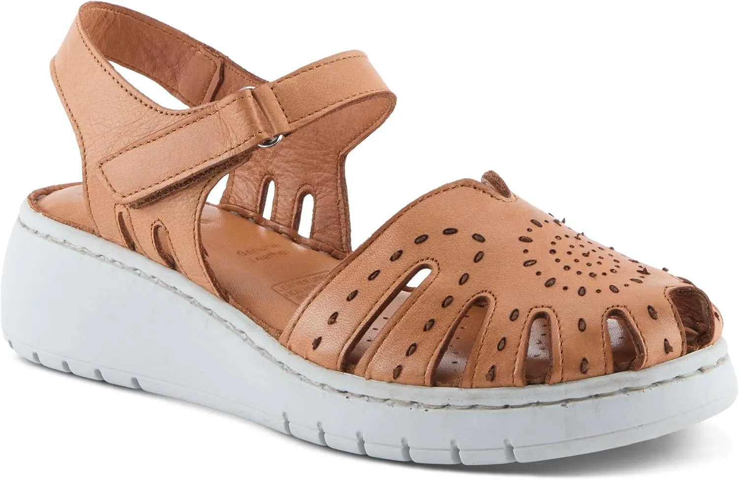 Spring Step Women's GALAVIS Leather Wedge Sandals – Closed-Toe Sporty Sandal with Hook-and-Loop Closure and Cushioned Footbed
