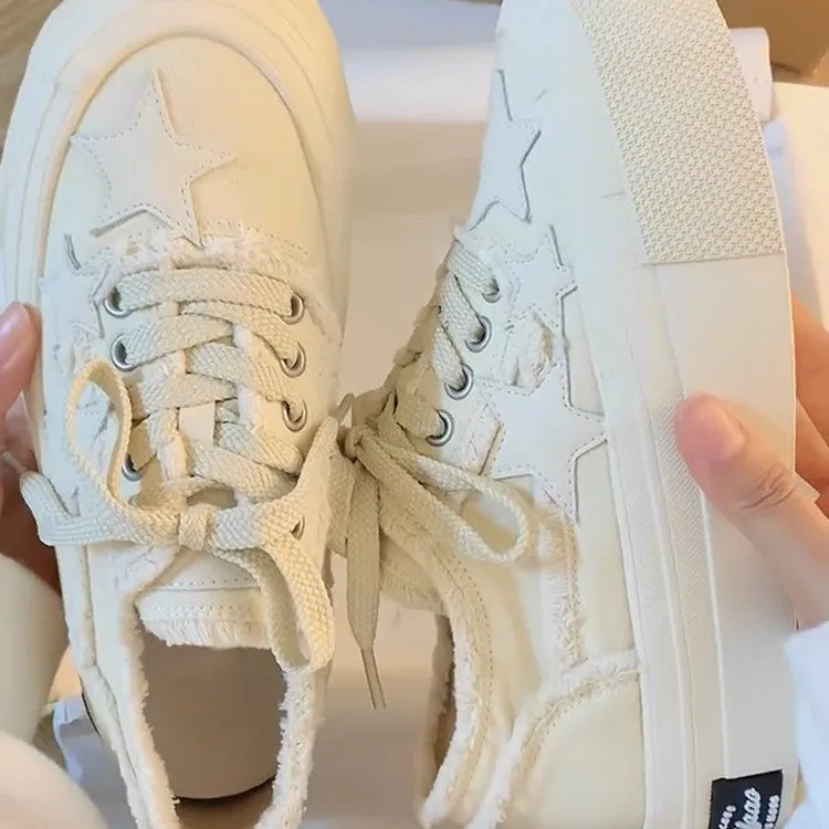 Stars Frayed Trim Sneakers