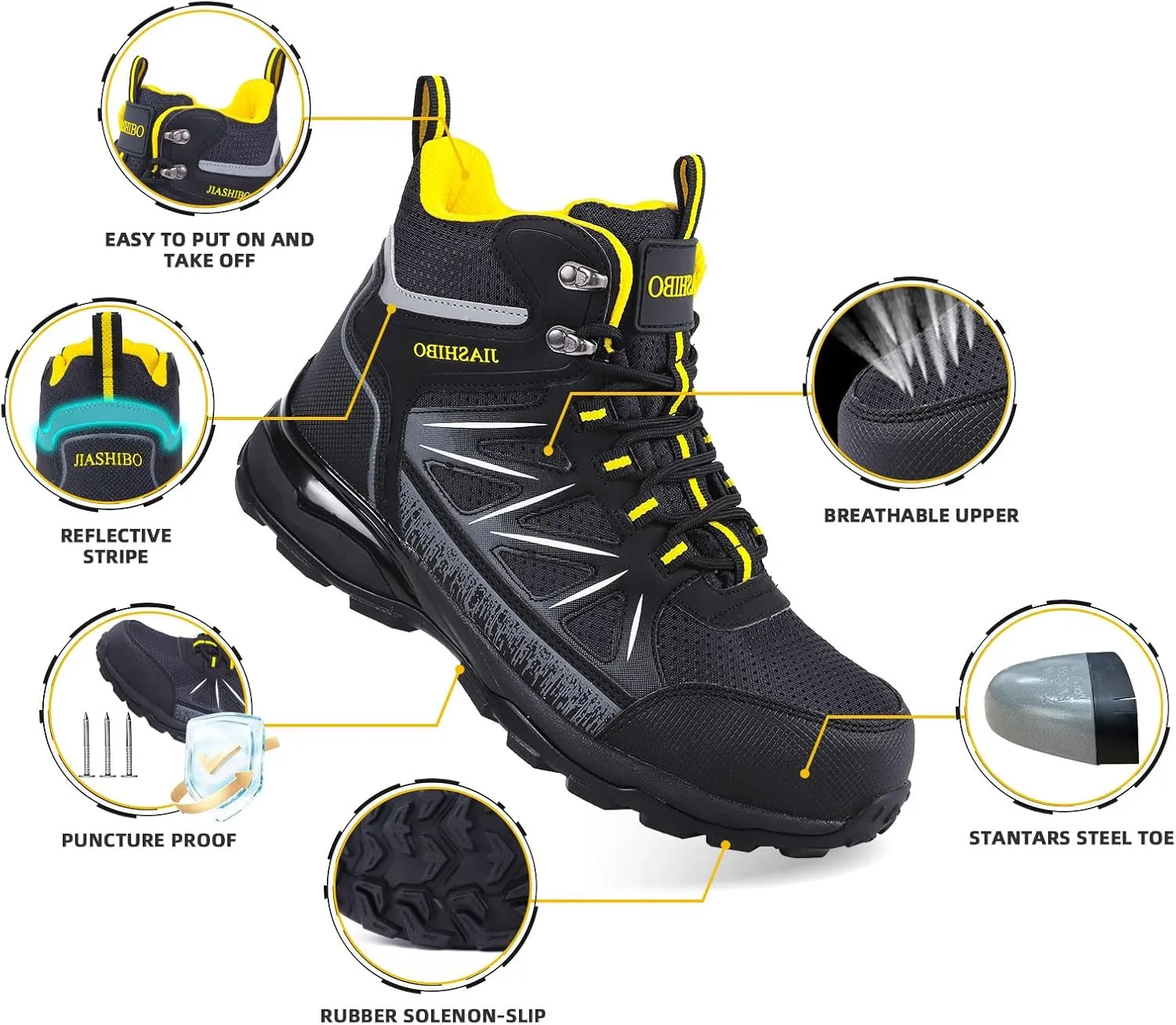 Steel Toe Work Boots for Men Non Slip Puncture Proof Safety Work Shoes for Men with Indestructible Construction Comfortable Perfect for Outdoor Work, Hiking, Construction