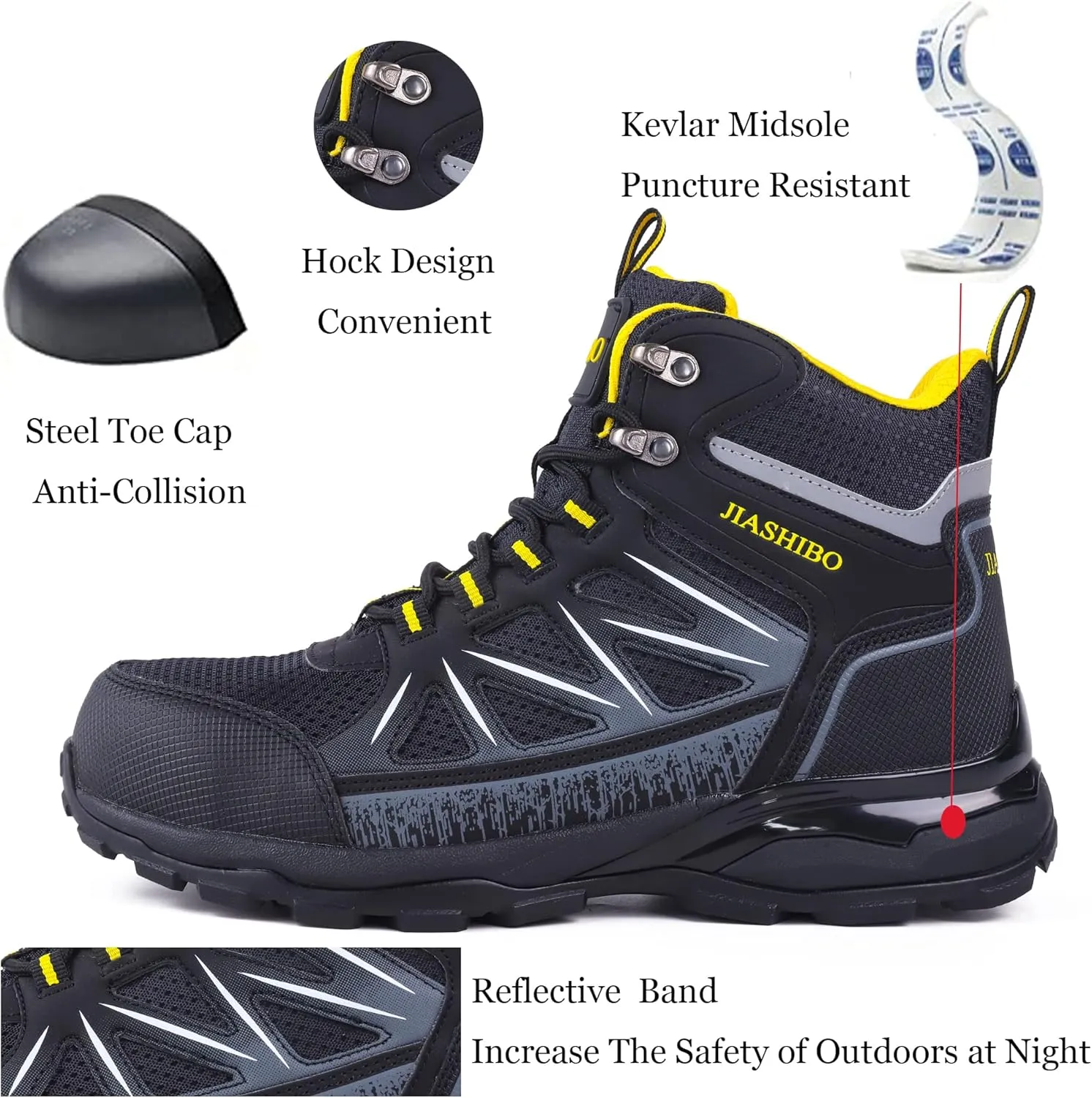 Steel Toe Work Boots for Men Non Slip Puncture Proof Safety Work Shoes for Men with Indestructible Construction Comfortable Perfect for Outdoor Work, Hiking, Construction