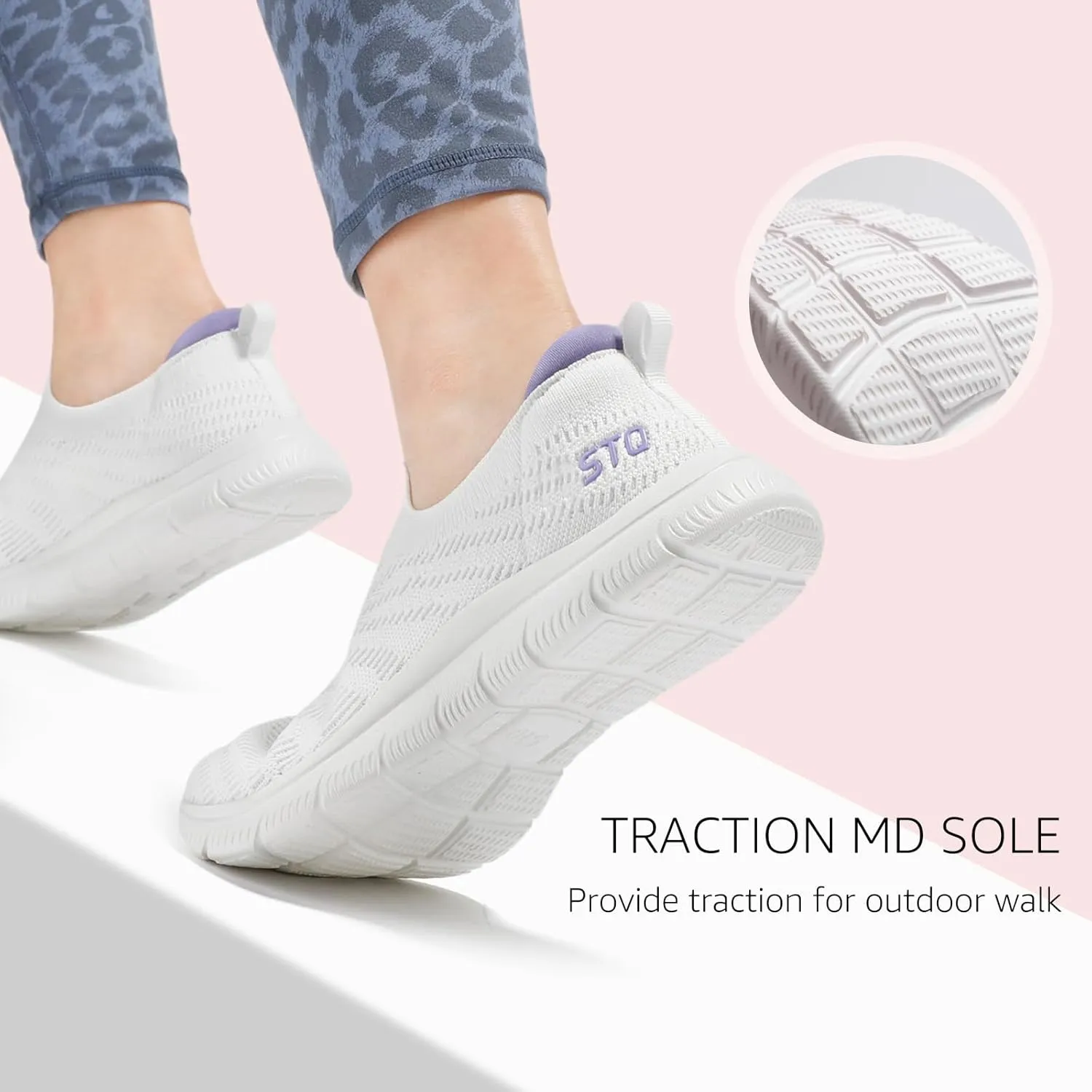 STQ Walking Shoes for Women Arch Support Comfort Lightweight Slip on Sneakers with Memory Foam