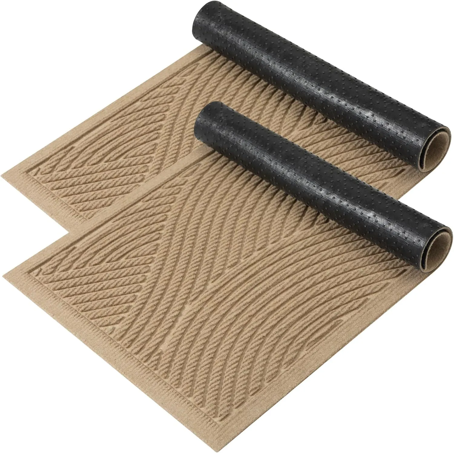 Sturdy Front Door Mat, Absorbent Muddy Dirt Resist Welcome Door Mats Outdoor Indoor, Fade Resistant, Non-Slip Backing Entry Mat Low Profile Doormat for Entryway, 36×24, 2 Pack, Beige